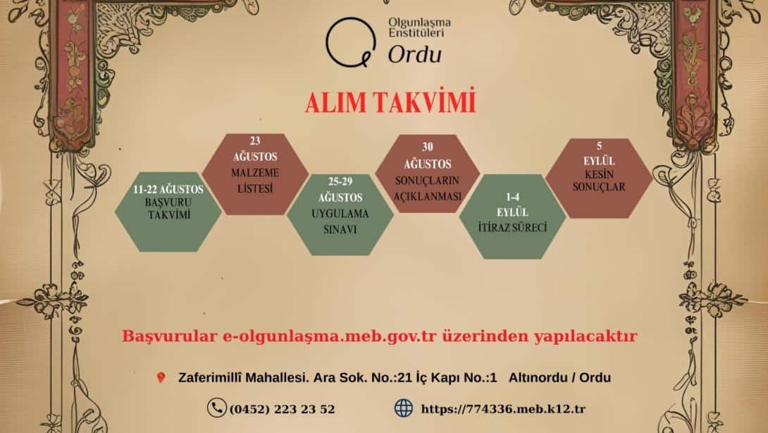 Ordu Olgunlaşma Enstitüsüne Usta Öğretici Alımı İlanı
